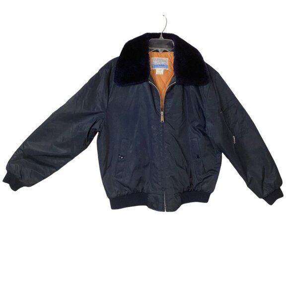 Vintage Sears Aviator Bomber Jacket‎ Faux Fur Collar Quilted Lining - Size Large - Picture 1 of 8